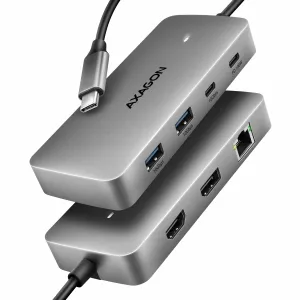 Axagon HMC-CUB83X2 USB 10Gbps hub, 2x USB-A, USB-C, HDMI & DP 4k/144Hz, RJ-45, PD 100W