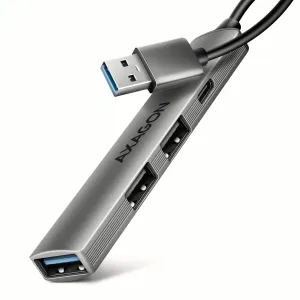 Axagon HUB USB HUE-STA, 4x USB ALU STRIP hub, 1x USB-A 5Gbps, 2x USB-A & 1x USB-C 480Mbps, kabel USB-A 12cm