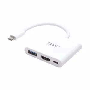 Savio AK-48 USB Typ C - HDMI, USB 3.0, PD, USB Type-C White - Hub - USB 3.0