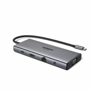 Ugreen 11-in-1 USB-C Hub to 3x USB-C/2x USB-A/HDMI/VGA/RJ45/SD/TF/3.5mm - Gray