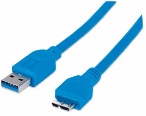 Manhattan USB-A to Micro-USB Cable, 1m, Male to Male, Blue, 5 Gbps (USB 3.2 Gen1 aka USB 3.0), Equivalent to Startech USB3SAB1M (except colour), SuperSpeed USB, Lifetime Warranty, Polybag